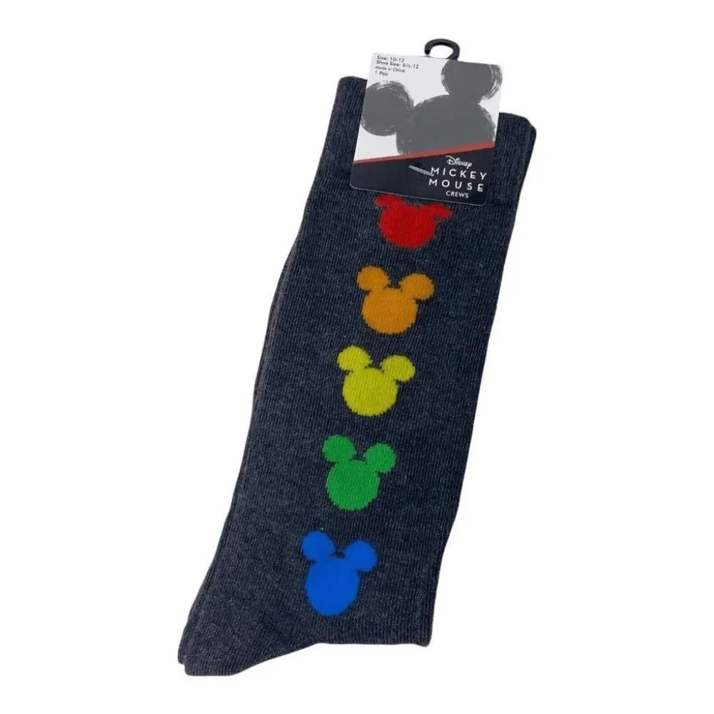 Disney Socks Adult Mickey Mouse Crew Rainbow  Colors Size 10-13‎ Pride Love Ears